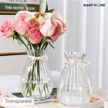 TaffHOME Vas Bunga Kaca Estetik Crystal Ribbon Flower Vase - P-02
