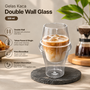 One Two Cups Gelas Kaca Aesthetic Kopi Double Wall Glass 320ml - SN550