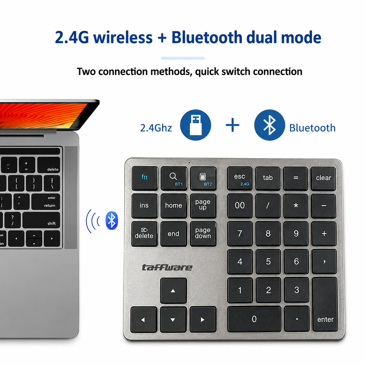 Gambar produk TaffGEAR Keyboard Numeric Numpad Wireless Bluetooth 2.4GHz Silent - K35 - 5