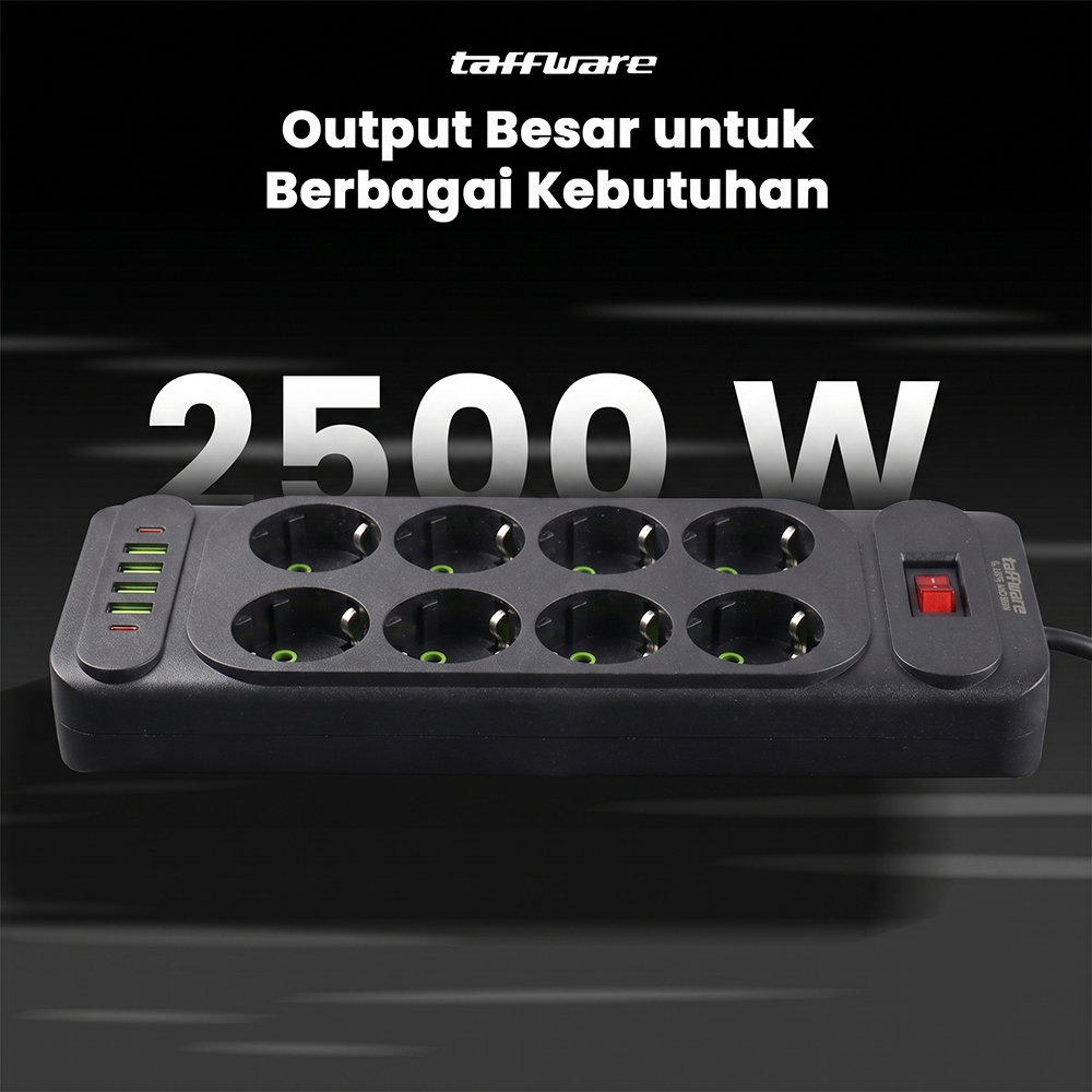 Gambar produk Taffware Stop Kontak Kabel 4 USB A 2 USB Type C 1.8M 10A 250V 2500W 8 Lubang - QL-1077U / QL-1078U - 1