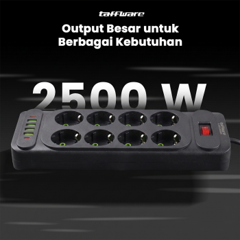 Gambar produk Taffware Stop Kontak Kabel 4 USB A 2 USB Type C 1.8M 10A 250V 2500W 8 Lubang - QL-1077U / QL-1078U - 1