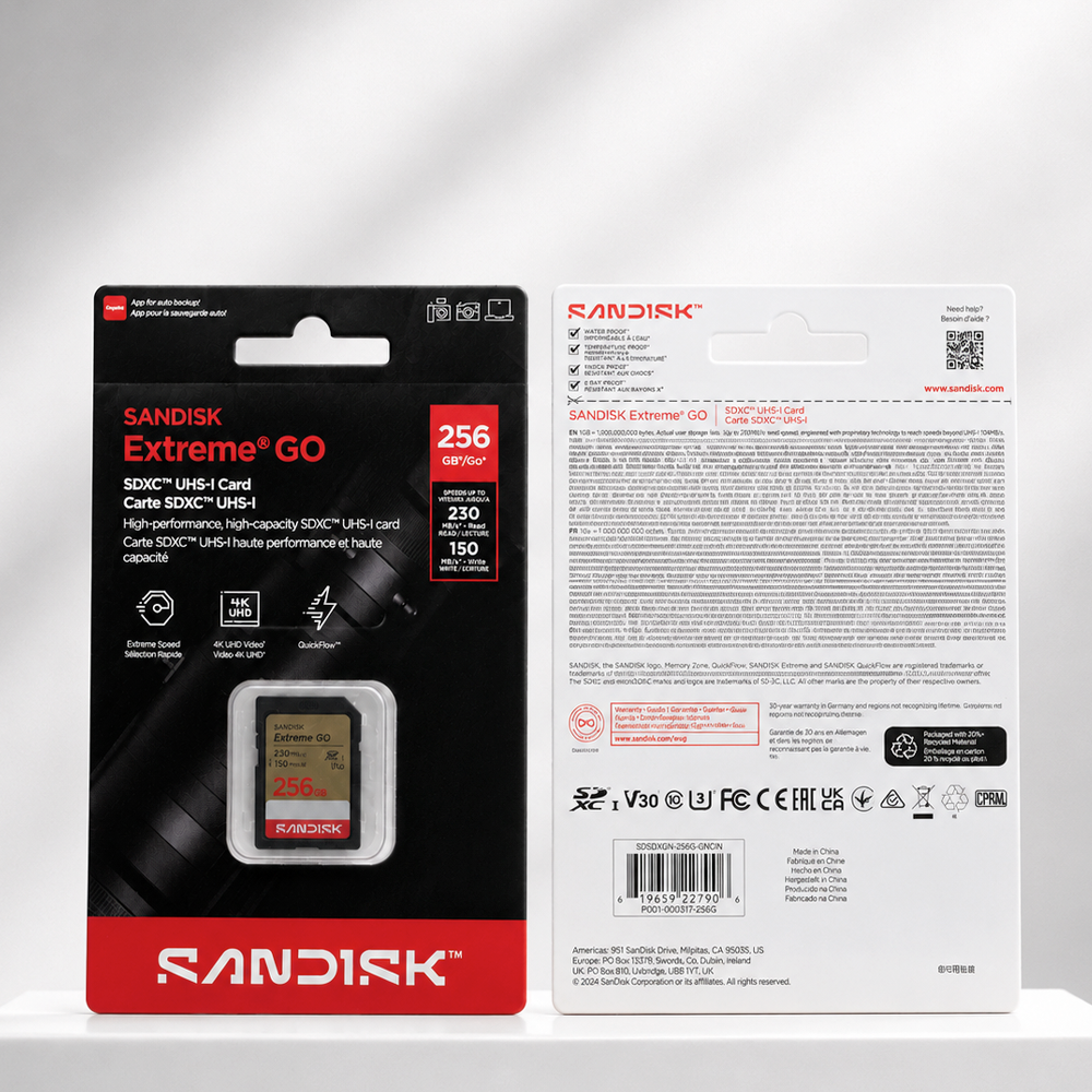 Gambar produk SanDisk Extreme GO SDXC/HC UHS-I Card U3 V30 4K UHD 230MB/s 256GB - SDSDXGN - Kemasan