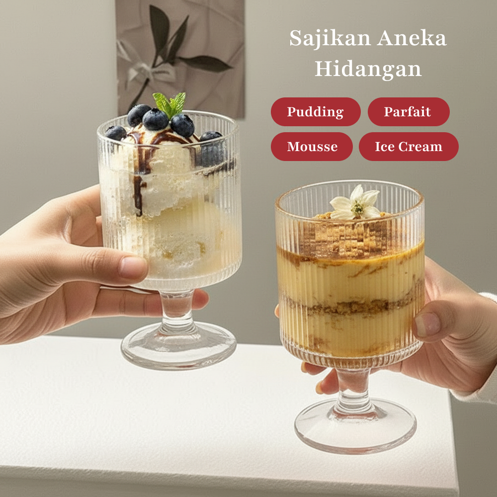 Gambar produk Dozzlor Gelas Kaca Aesthetic Pudding Vertical Stripe Glass 240ml - KT010 - 4