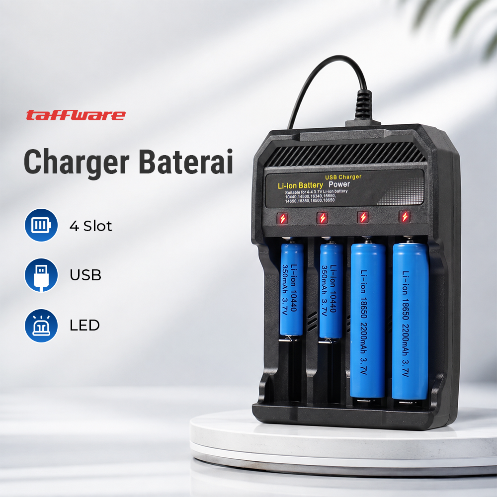Gambar produk Taffware Charger Baterai 4 Slot 14500 18350 18650 Li-Ion with LED - MS-5D84A - Utama