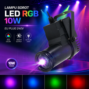 Gambar produk PINSPOT Lampu Sorot LED Spotlight Stage Party RGB EU Plug 240V 10W - WRGB
