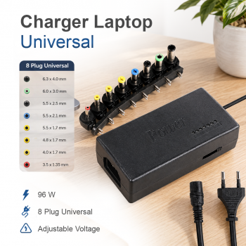 Gambar produk Adaptor Charger Laptop Universal 12-24V 4.5A AC to DC 96W 8 Plug EU - AYD-96W