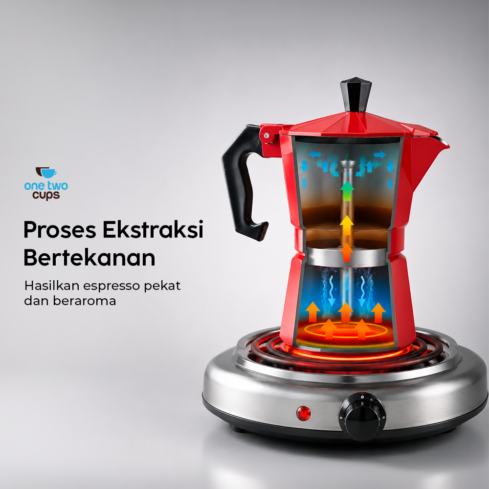 Gambar produk One Two Cups Moka Pot Teko Kopi Espresso Coffee Maker Stovetop 1 Cup 50ml - L10 - 1
