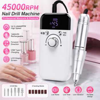 WG Alat Kikir Kuku Elektrik Nail Polish Drill Machine 45000RPM 1200mAh - V6
