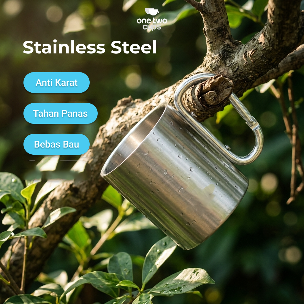 Gambar produk One Two Cups Cangkir Kopi Stainless Steel Carabiner Camping Cup 220ml - C125 - 1