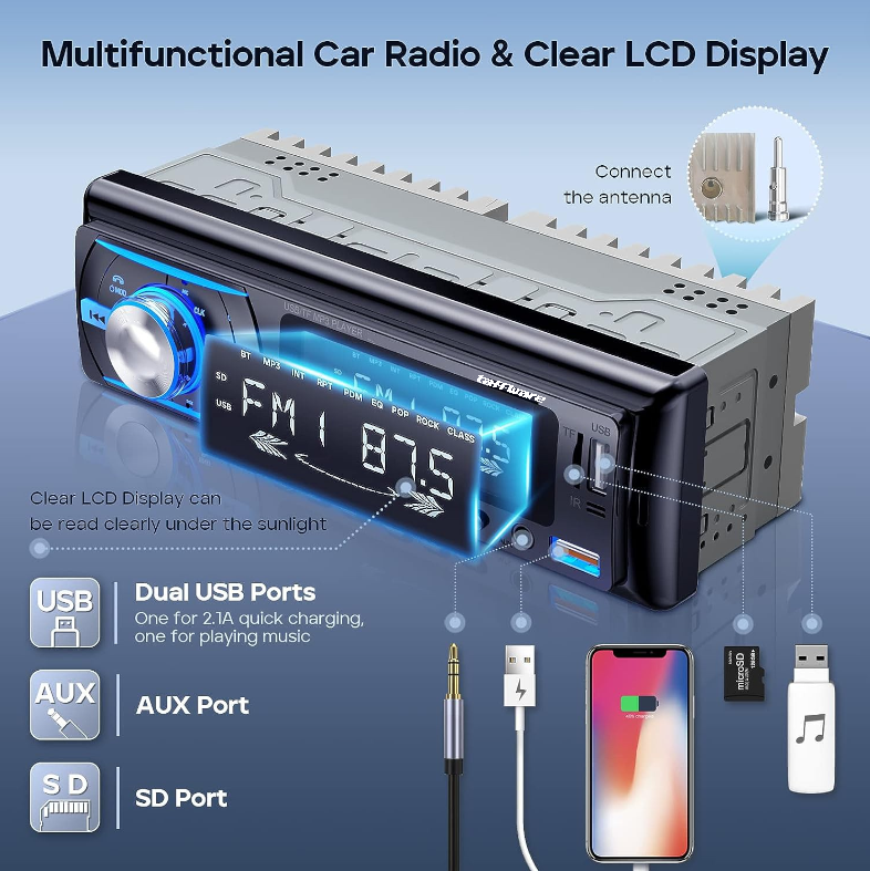 Gambar produk Taffware Tape Mobil Audio Bluetooth MP3 FM USB TF AUX 60W - 2219 - 2