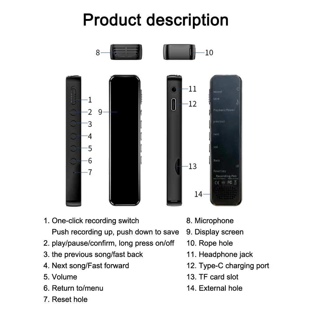 Gambar produk Voxa Perekam Suara Mini Audio Digital Voice Recorder 32GB - VC170 - 7