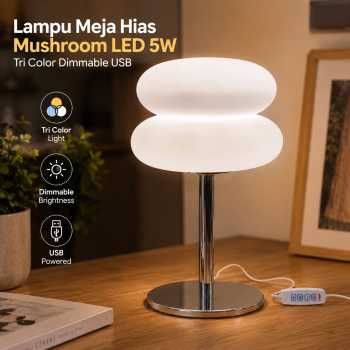 LAMT Lampu Meja Hias Mushroom LED 5W Tri Color Dimmable USB - HA-230