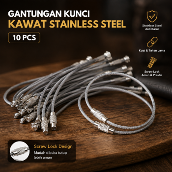 Tegoni Gantungan Kunci Tali Kawat Stainless Steel Ring Rope 10 PCS - T1