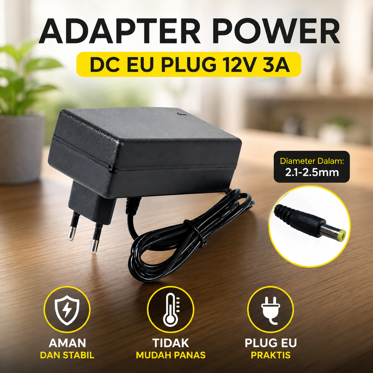 Lincoiah Adaptor Power Supply Converter AC to DC 12V 3A EU Plug - 1230 Gambar produk Lincoiah Adaptor Power Supply Converter AC to DC 12V 3A EU Plug - 1230 - Utama