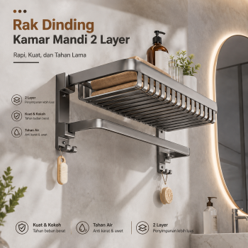 KABEI Rak Dinding Kamar Mandi 2 Layer Gantungan Handuk Lipat Steel - KB06