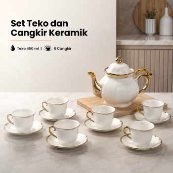 SELEAD Set Teko Cangkir Keramik Kopi Teh 1 Teapot 6 Cup European Style - KF10