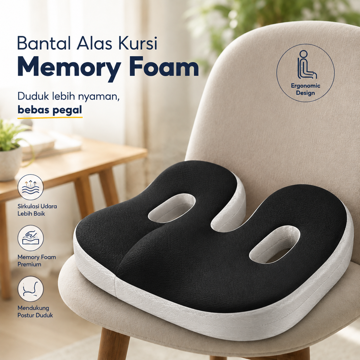 OKCELL Bantal Duduk Alas Kursi Kantor Seat Cushion Memory Foam - OC117