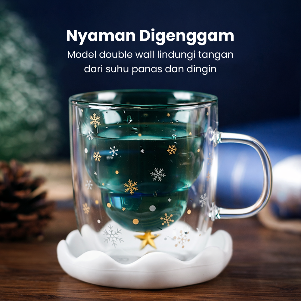 Gambar produk WARM HOME Cangkir Kopi Kaca Double Wall Tahan Panas Mug Glass 300ml - WH3 - 2