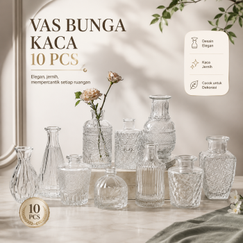 Gambar produk TaffHOME Set Vas Bunga Kaca Mini Vintage Glass Vase 10 PCS - PV086