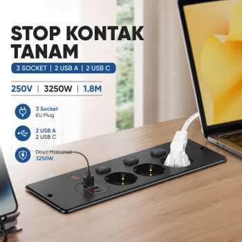 ANW Stop Kontak Tanam 3 Socket 2 USB A 2 USB C EU Plug 250V 3250W - BKL-E68