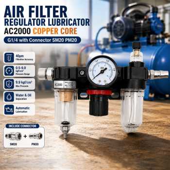 Gambar produk Gene Air Filter Regulator Lubricator Kompresor G1/4 with Konektor Copper Coper - AC2000 - Utama