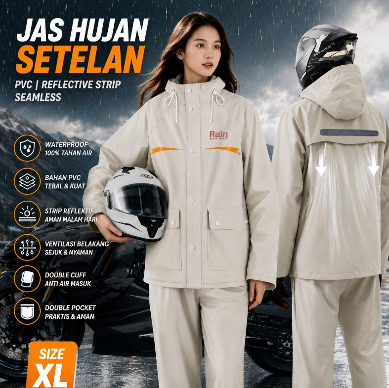 Gambar produk QUANYAN Jas Hujan Setelan Motor Seamless PVC Waterproof Raincoat XL - ZY-20 - Utama