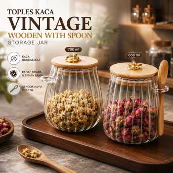 ECHOU Toples Kaca Penyimpanan Makanan Vintage with Spoon Storage Jar - ECH-145