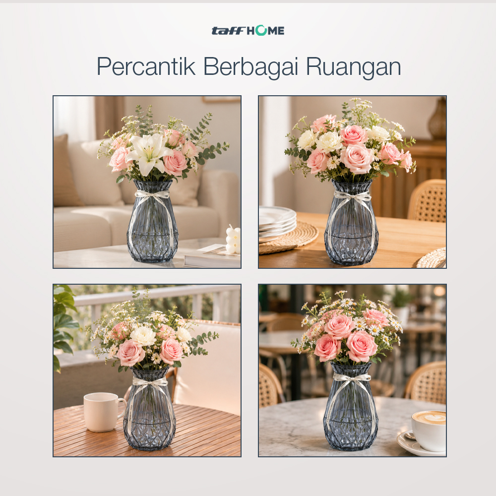 Gambar produk TaffHOME Vas Bunga Kaca Estetik Crystal Ribbon Flower Vase - P-02 - 6