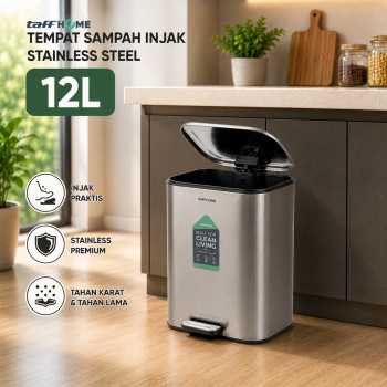 TaffHOME Tempat Sampah Injak Foot Pedal Trash Bin Stainless Steel - M50