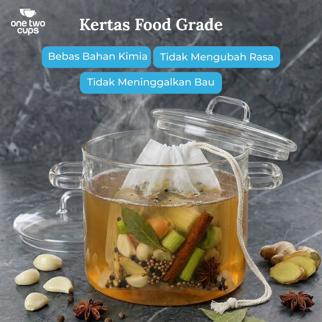 Gambar produk One Two Cups Kantong Teh Celup Kain Saringan Tea Bag Disposable 100PCS 20x25cm - M100 - 2