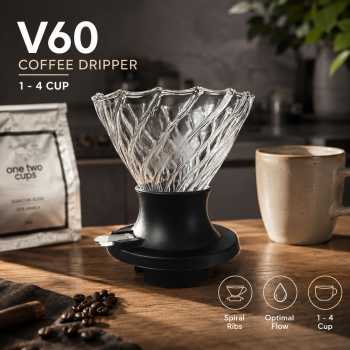 One Two Cups V60 Coffee Dripper Alat Seduh Kopi Manual Kaca 1-4 Cup - VD-40R