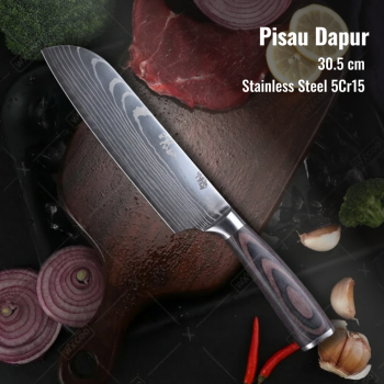 Gambar produk KNIFEZER Pisau Dapur Daging Sayur Roti Damascus Pattern Stainless 7 Inch Santoku Knife