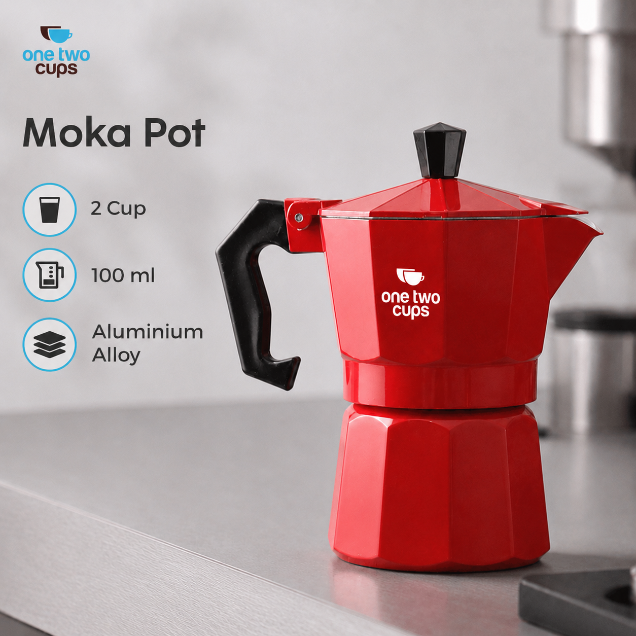 Gambar produk One Two Cups Moka Pot Teko Kopi Espresso Coffee Maker Stovetop 2 Cup 100ml - L10 - Utama
