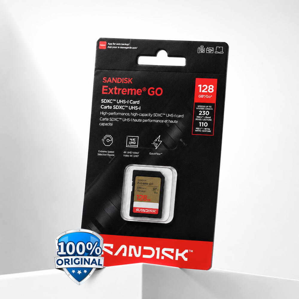 Gambar produk SanDisk Extreme GO SDXC/HC UHS-I Card U3 V30 4K UHD 230MB/s 128GB - SDSDXGN - Utama