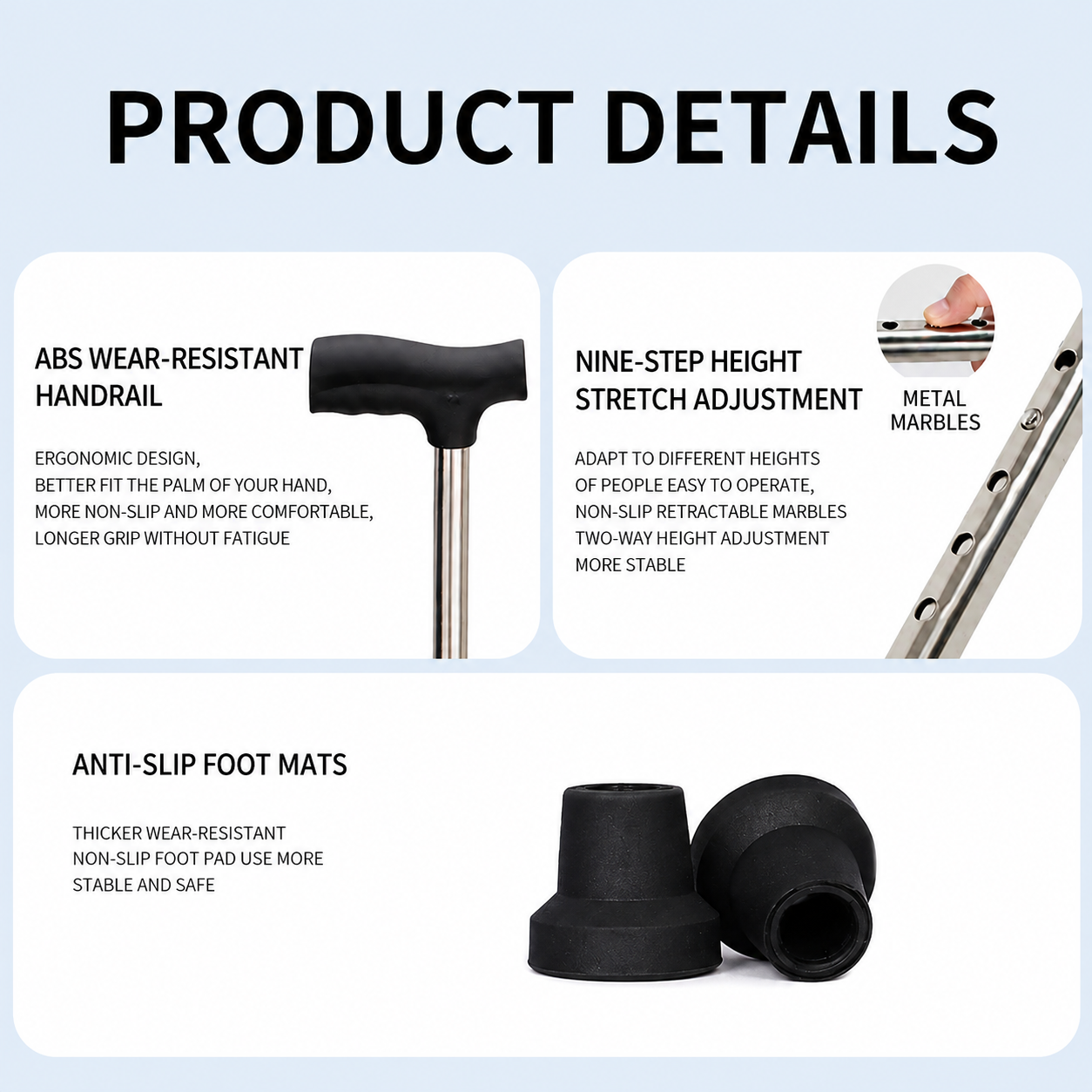 Gambar produk ADOC Alat Bantu Tongkat Jalan Walking Cane 4 Kaki Anti Slip Adjustable - EL-0100 - 2