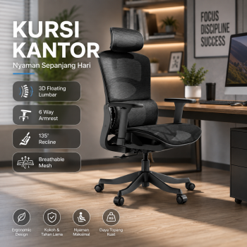 HBADA Kursi Kantor Office Chair 3D Lumbar 6 Way Magic Armrest