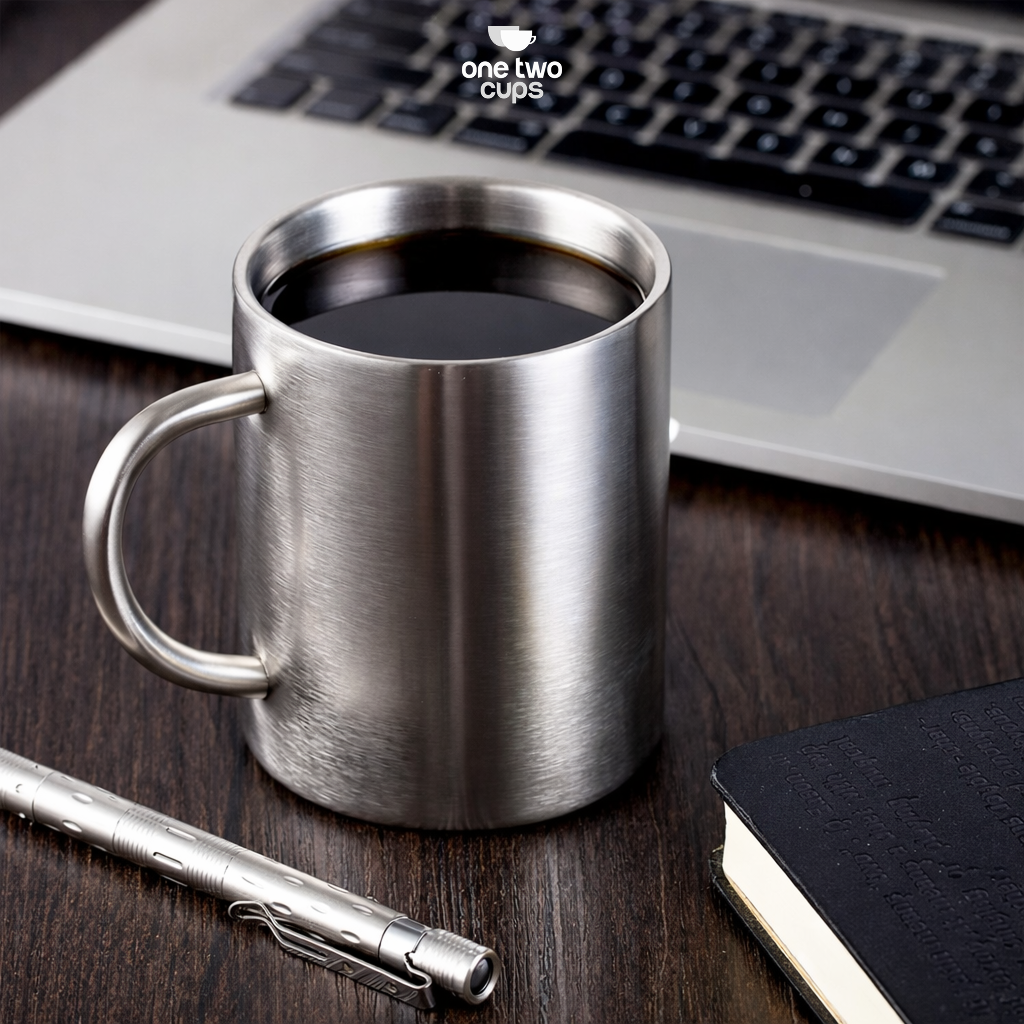 Gambar produk One Two Cups Cangkir Kopi Stainless Tahan Panas Double Wall 283ml - MG031 - Utama