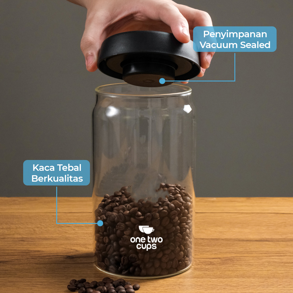 Gambar produk One Two Cups Toples Kaca Penyimpanan Biji Kopi Vacuum Sealed Lid 1.2L - SE41 - 6