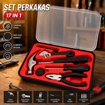 JMOMC Alat Set Perkakas Tang Palu Obeng Kunci Inggris 17in1 with Box - KS-005