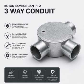 DPI Tdus Kotak Sambungan Pipa Kabel Listrik 3 Way Conduit Fitting 20mm - D-22