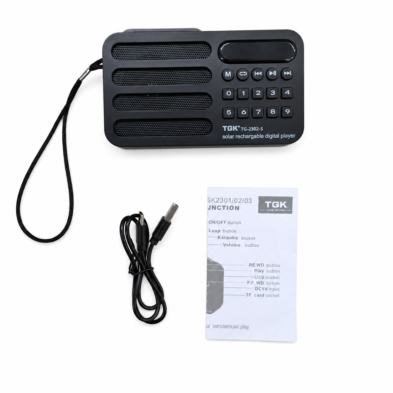 Gambar produk TGK Portable Pocket Radio FM Bluetooth Solar Rechargeable 1200mAh - TG-2302-S - 4