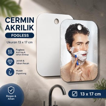 Plexa Cermin Akrilik Bathroom Wall Mirror Fogless 13x17cm - RH04