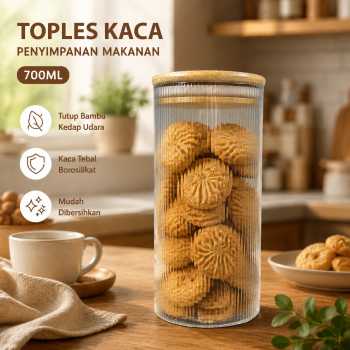 NETA Toples Kaca Penyimpanan Makanan with Bamboo Lid Storage Jar - INU54