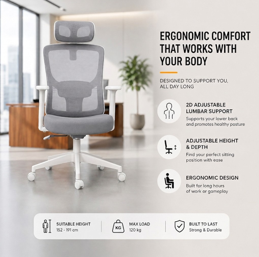 Gambar produk HBADA P5 Pro Kursi Kantor Chair 2D Lumbar Support Fixed Armrest - P302 - Utama