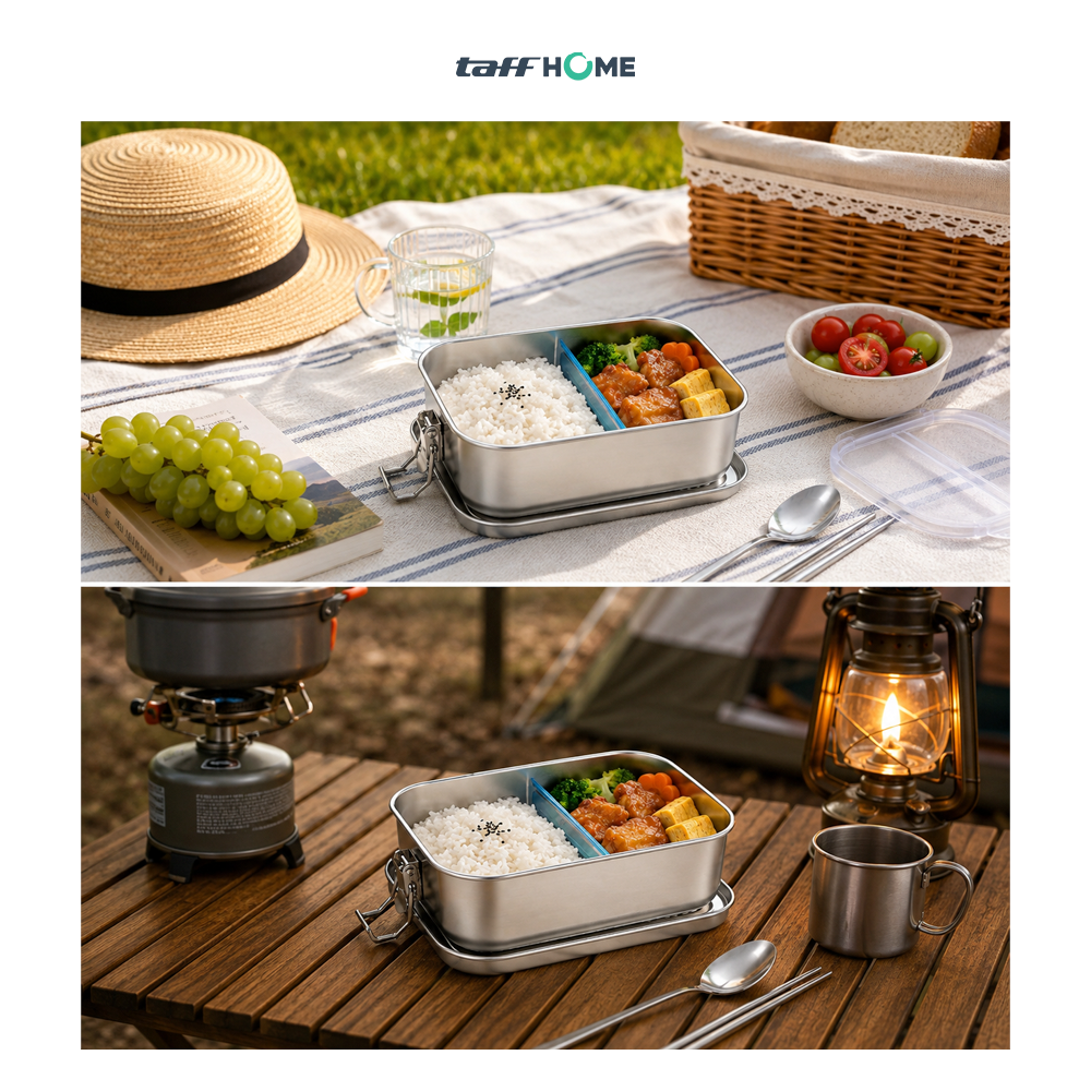 Gambar produk TaffHOME Kotak Makan Lunch Box Stainless Steel 304 with Partition 850ml - UM58 - 7