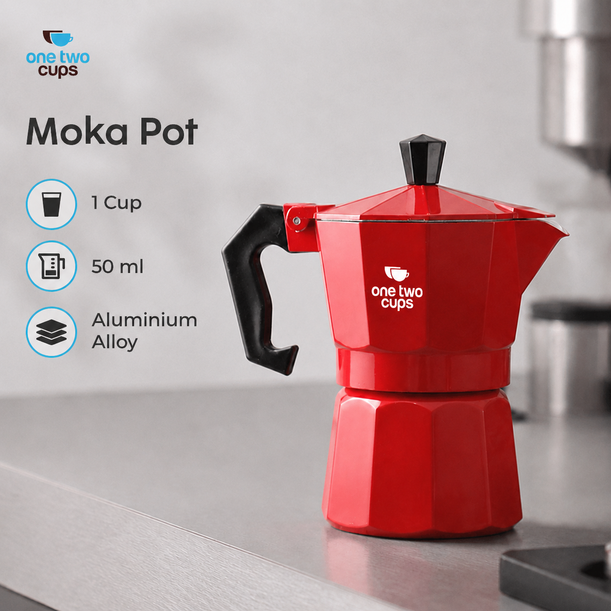 Gambar produk One Two Cups Moka Pot Teko Kopi Espresso Coffee Maker Stovetop 1 Cup 50ml - L10 - Utama