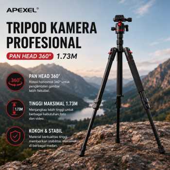 Gambar produk APEXEL Tripod Kamera Profesional Pan Head 360 Panoramic 1.73M - APL-JJ031