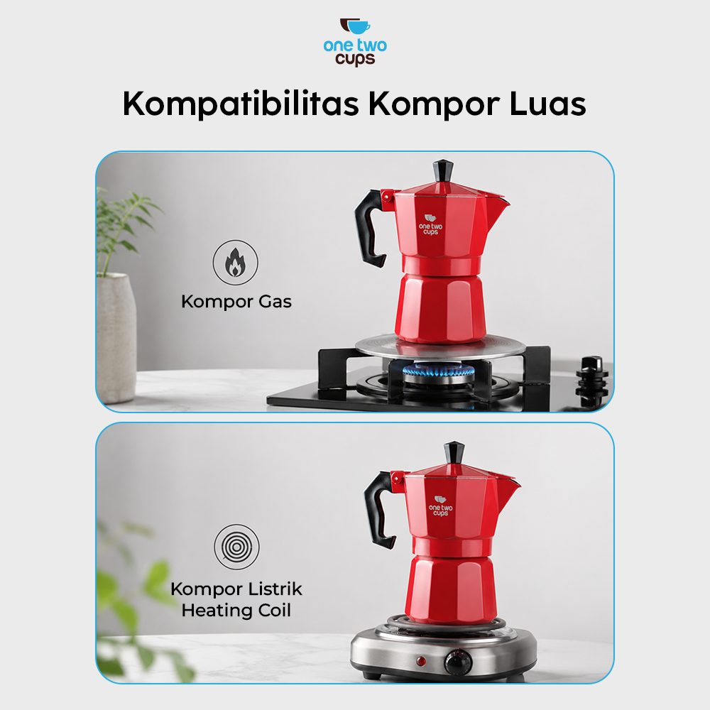 Gambar produk One Two Cups Moka Pot Teko Kopi Espresso Coffee Maker Stovetop 1 Cup 50ml - L10 - 3