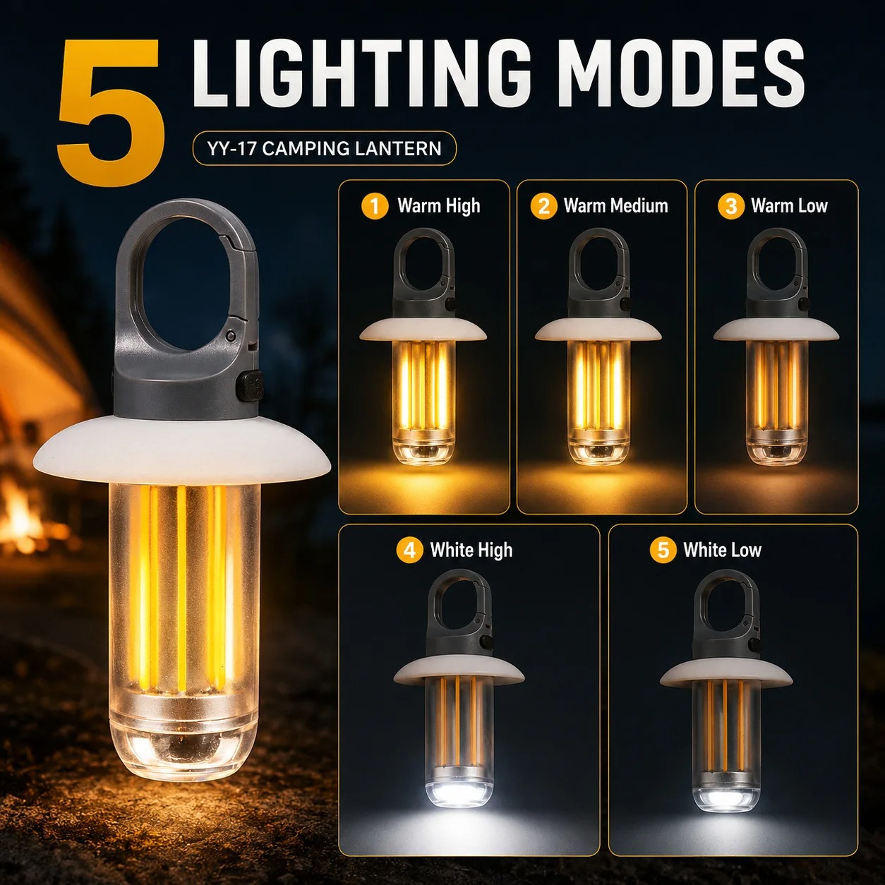 Gambar produk XFIRE Lampu Camping Senter Gantung Lantera 5 Mode 2in1 Color 600mAh - YY-17 - 1