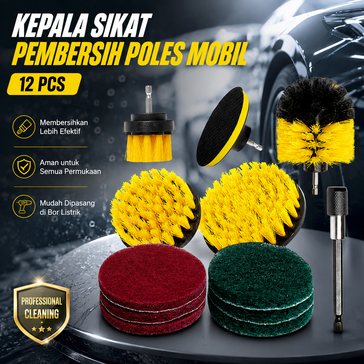 Gambar produk Tress Kepala Sikat Pembersih Poles Mobil Car Polisher Kit 12 PCS - INU03 - Utama
